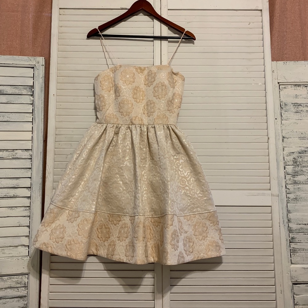 Erin Fetherston peach and gold cocktail dress